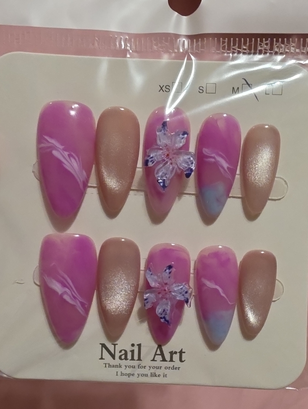 Elegant Pink Floral Press-On Nail Set with Shimmer Accents